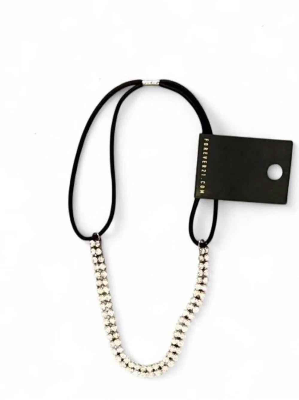 Forever 21 Two Row Rhinestone Double Layer Headband with Elastic Back NWT